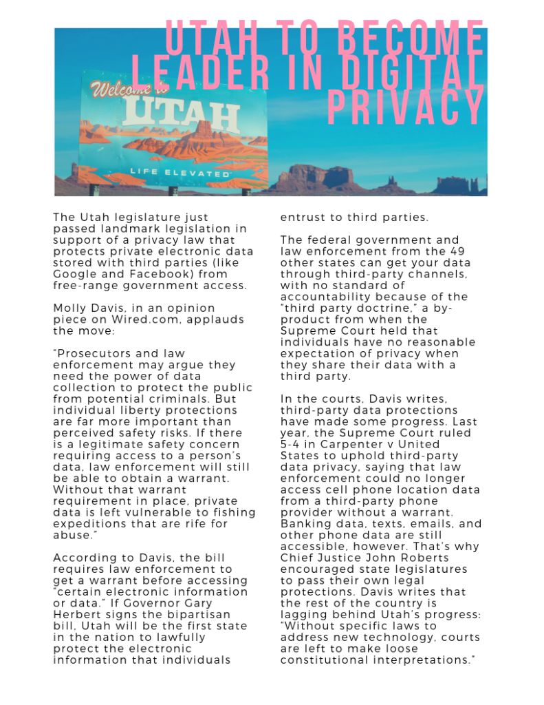 Utah to Become Leader in Digital Privacy